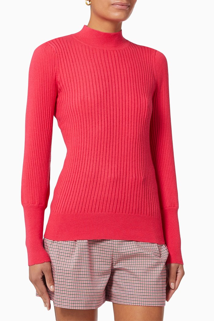 

Puffy Cuff Polo Neck Top, Pink
