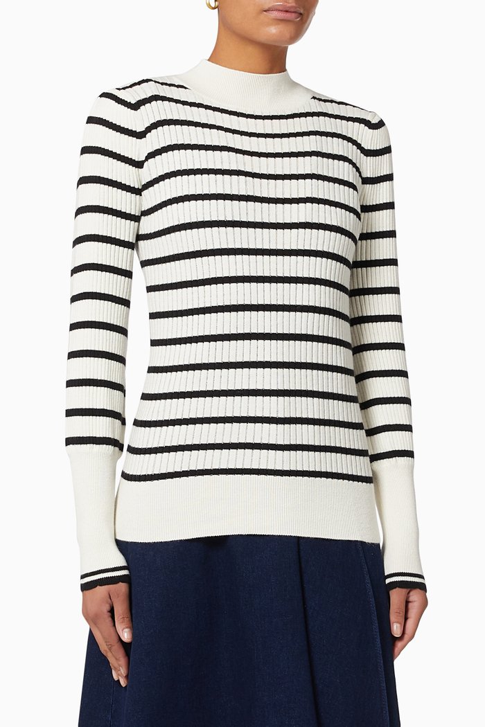 

Puffy Cuff Polo Neck Top, White