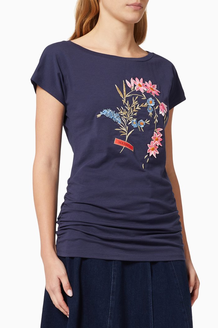 

Floral Embroidery T-shirt in Jersey, Blue