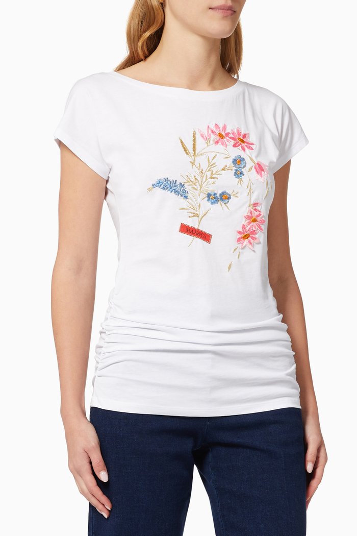 

Floral Embroidery T-shirt in Jersey, White