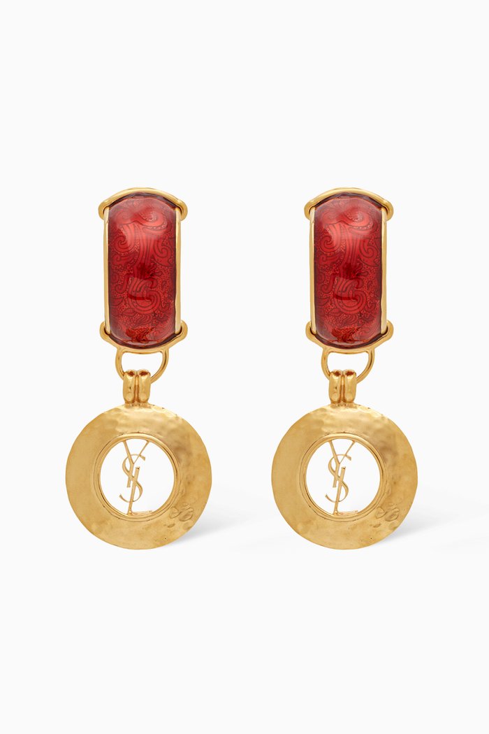 

YSL Dome Clip Earrings in Brass, Gold