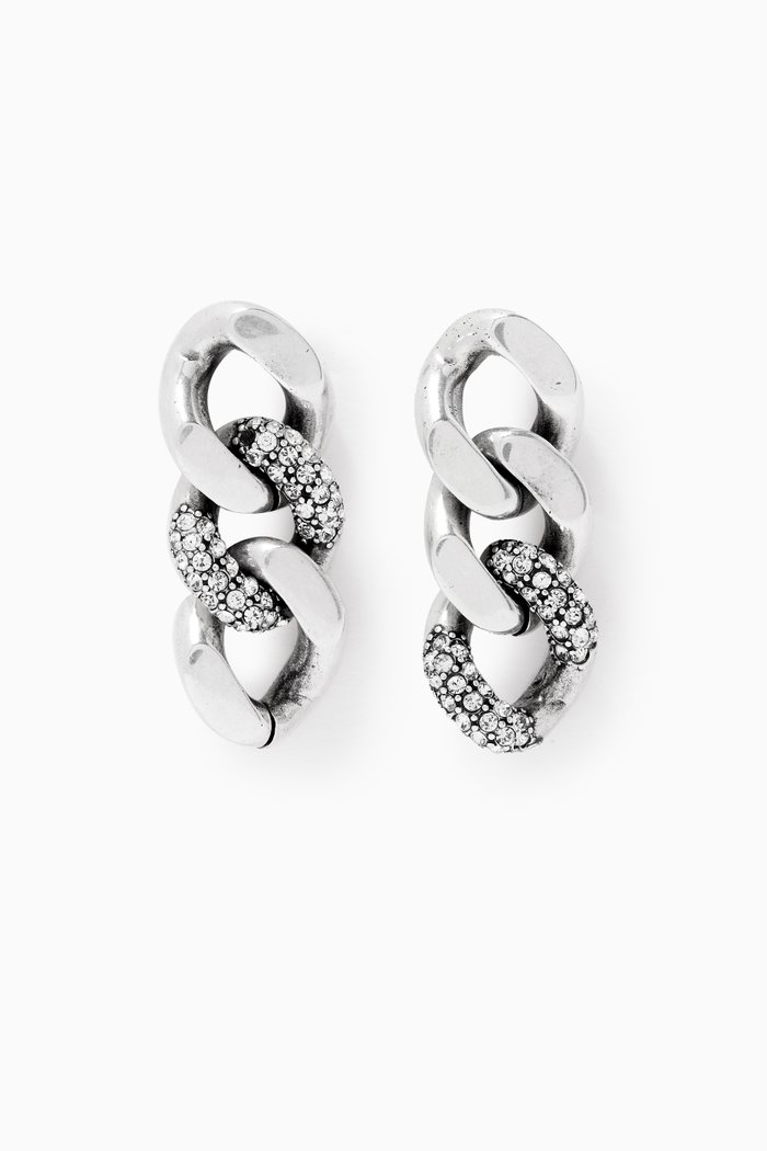 

Rhinestone Thick Curb Chain Earrings in Metal, Silver