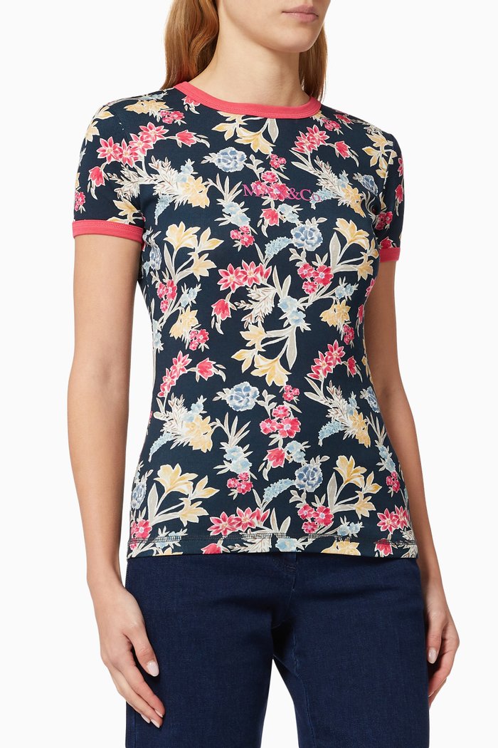 

Floral Logo T-shirt in Jersey, Blue
