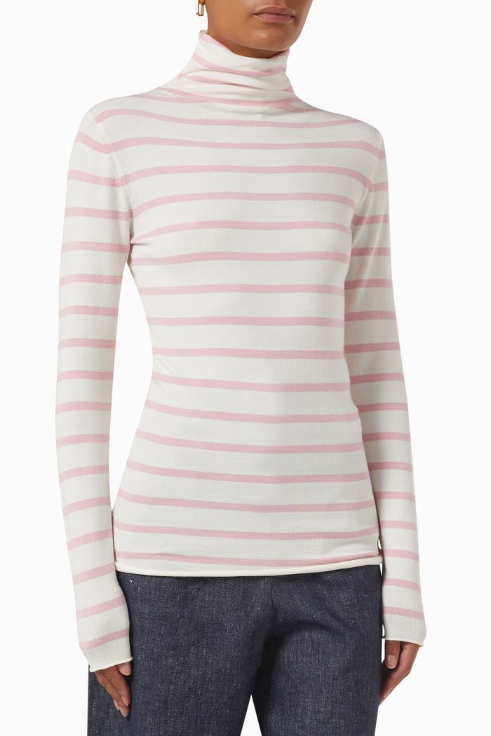 

Padova Striped Turtleneck in Jersey, White