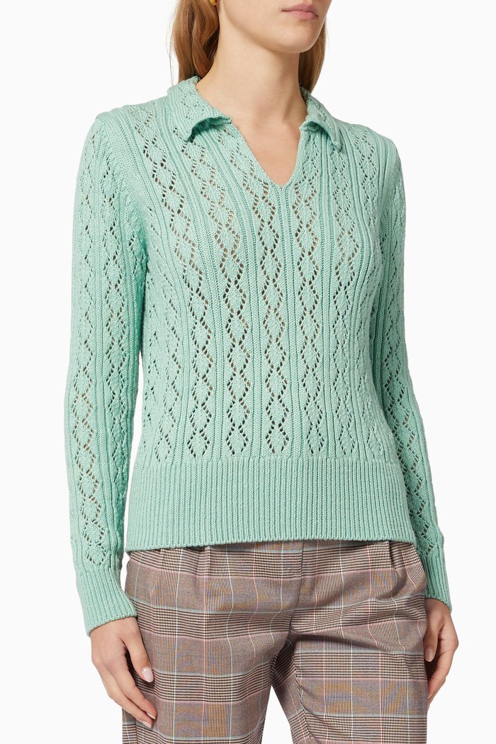 

Perforated Knit Sweater, Green