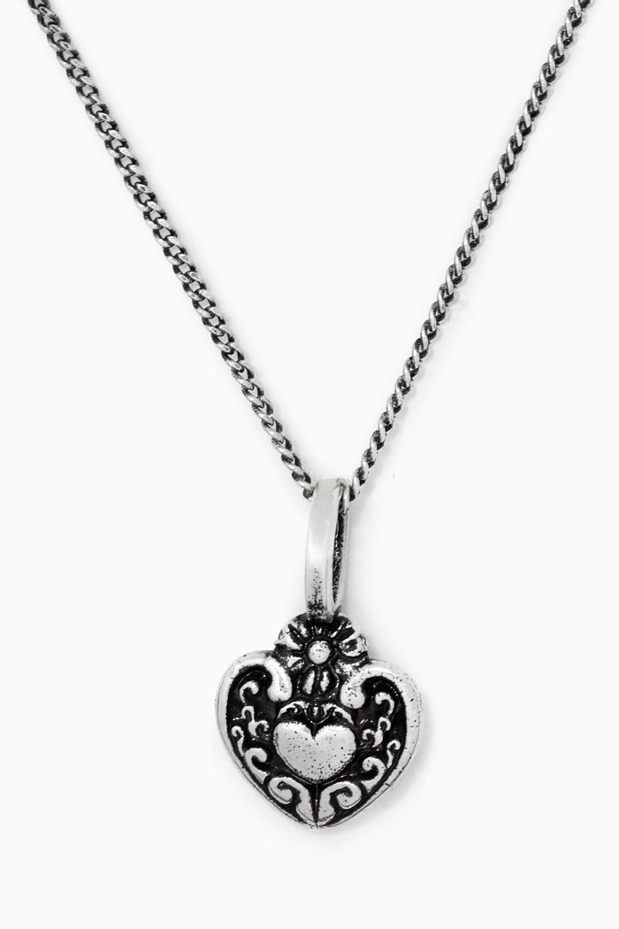 

Victorian Heart Charm Necklace in Metal, Silver
