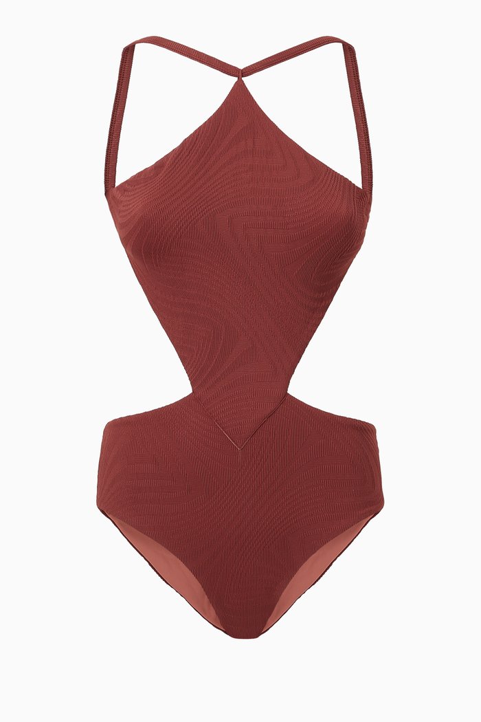 Sabath Swimsuit in Textured Lycra, Brown
