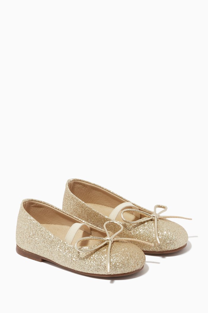 

Bow Detail Glitter Ballerinas, Gold