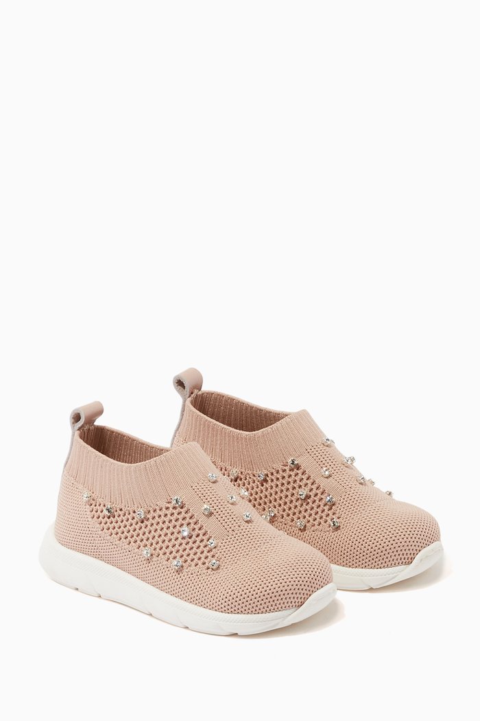 

Crystal-Trimmed Woven Sneakers in Knit, Neutral