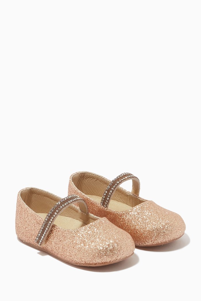 

Bling Velcro Strap Glitter Ballerinas, Gold