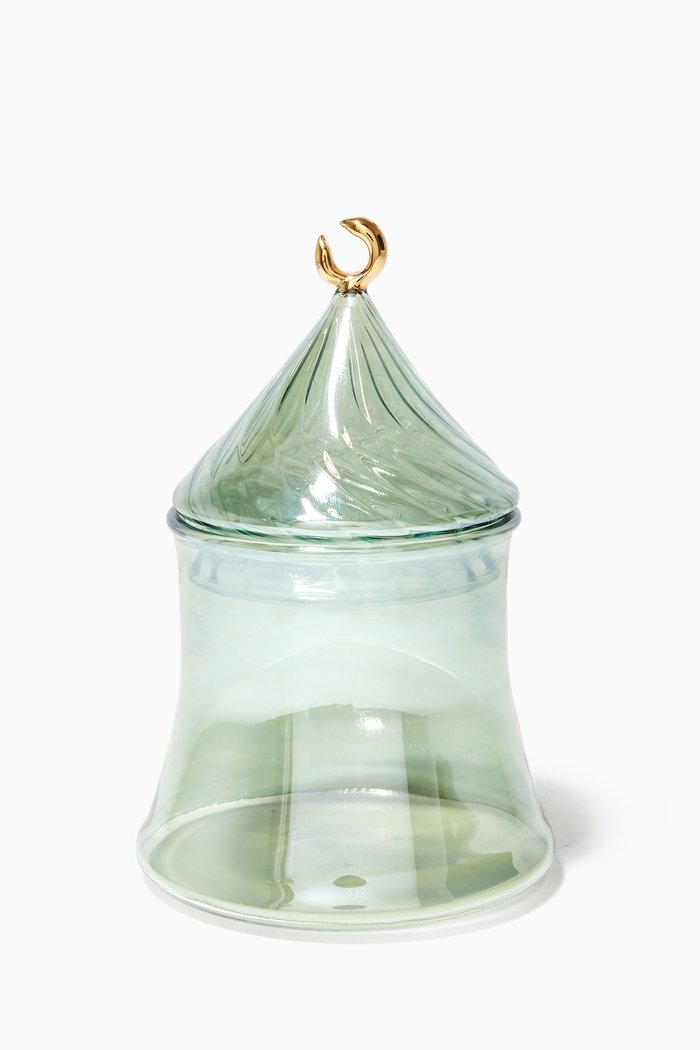 

Handblown Glass Crescent Jar, Green
