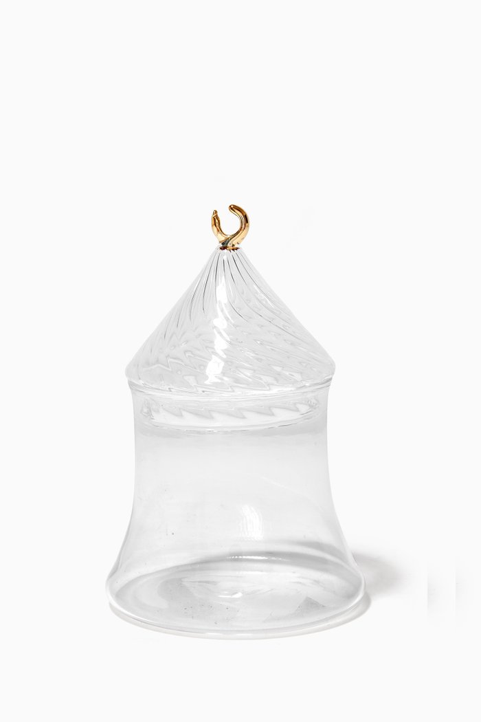 

Handblown Glass Crescent Jar, Silver