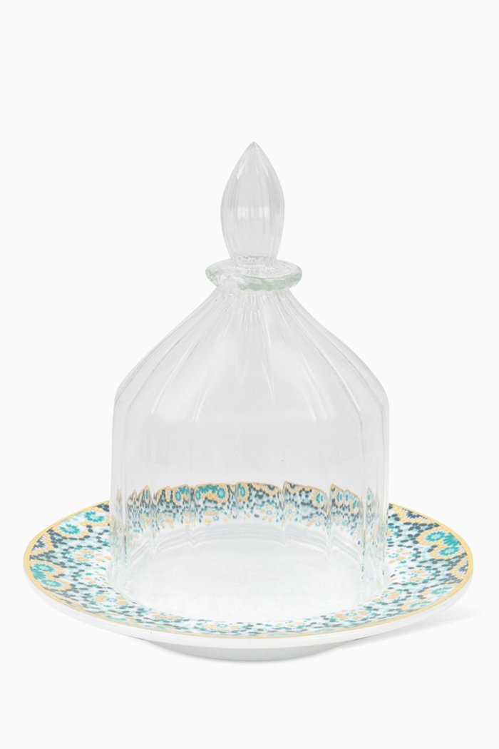 

Medium Decorative Dome with Emerald Mirrors Plate in Glass & Porcelain, Green