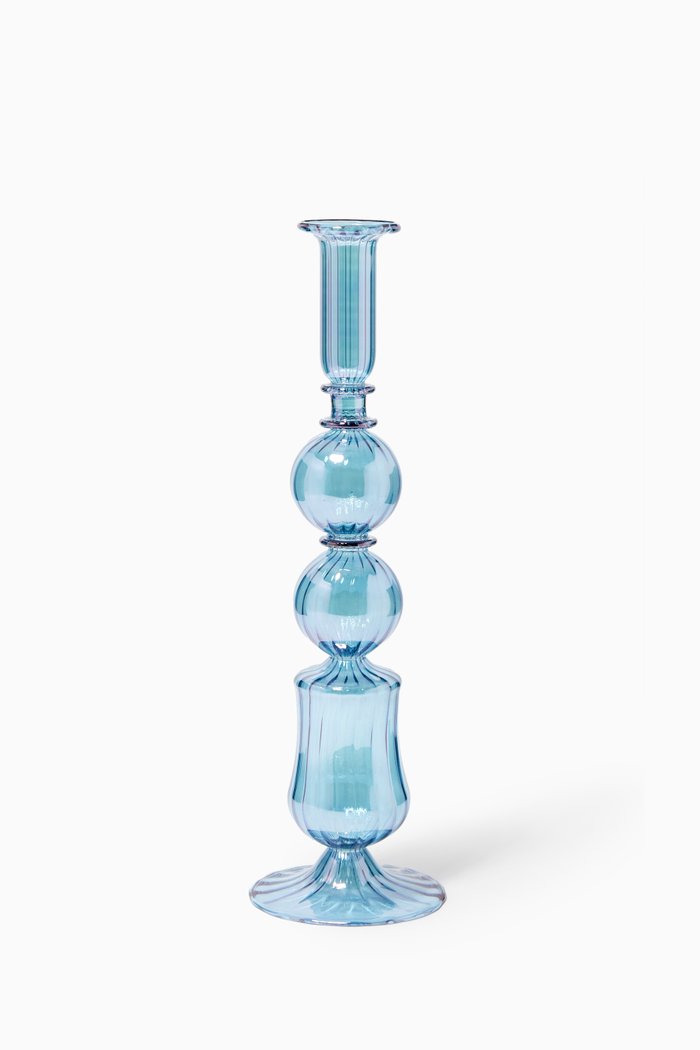 

Mehit Candle Holder in Handblown Glass, Blue