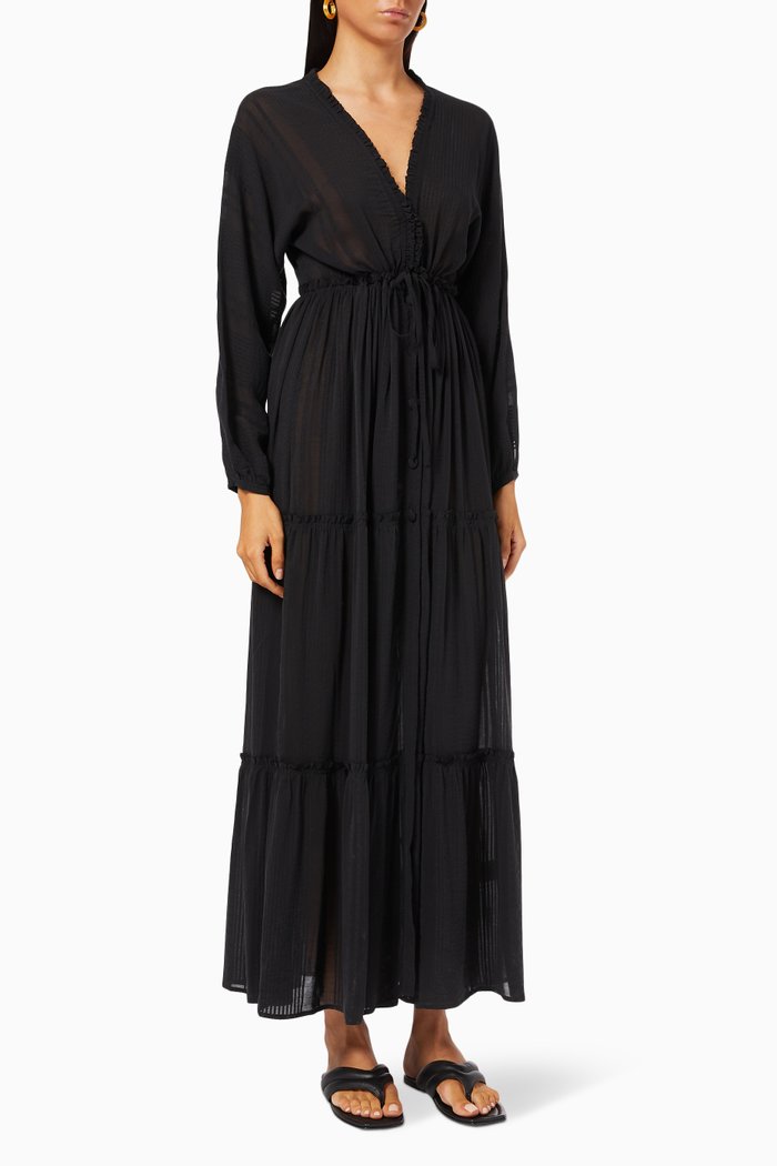 

Talia Tiered Dress in Crepe, Black