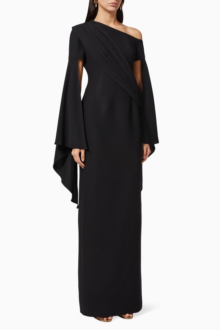

Cape Sleeves Gown in Crepe, Black