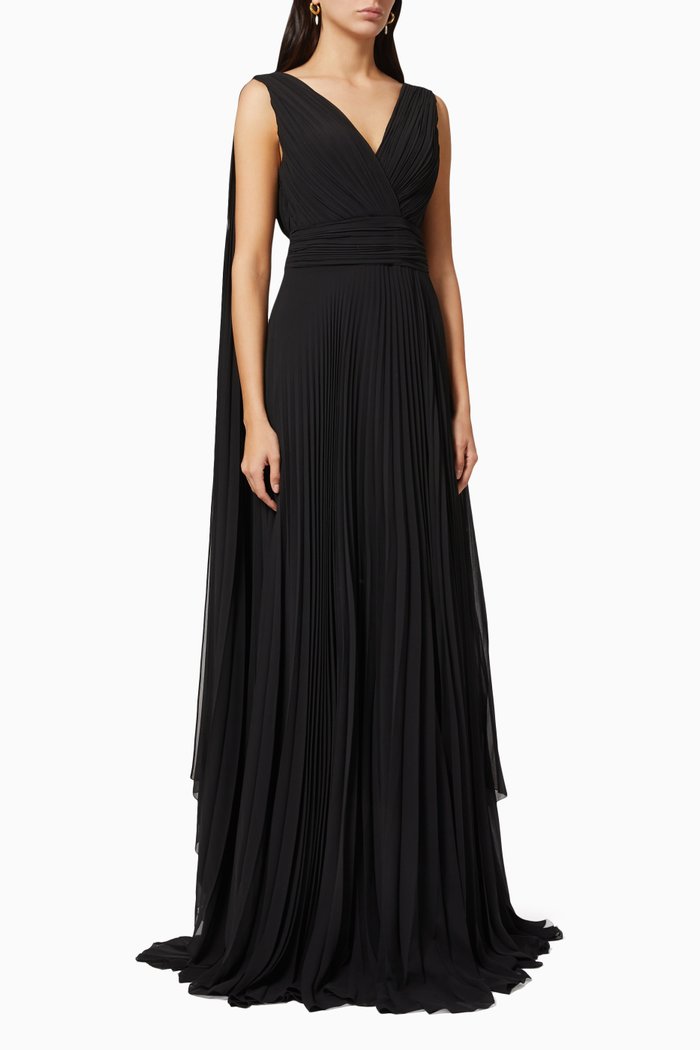 

Cape Sleeve Gown in Chiffon Silk, Black