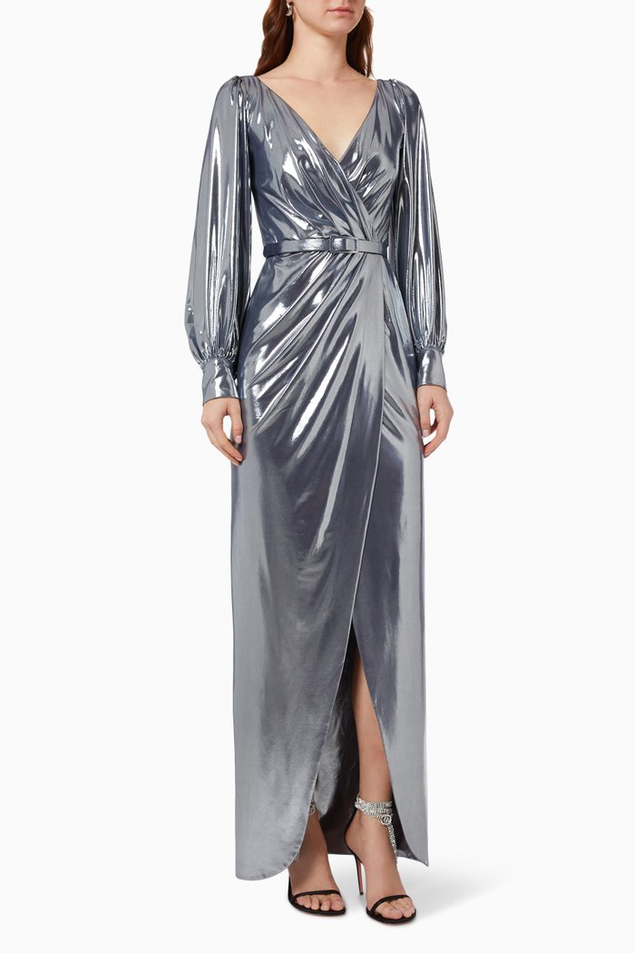 

Wrap Dress in Metallic Jersey, Silver