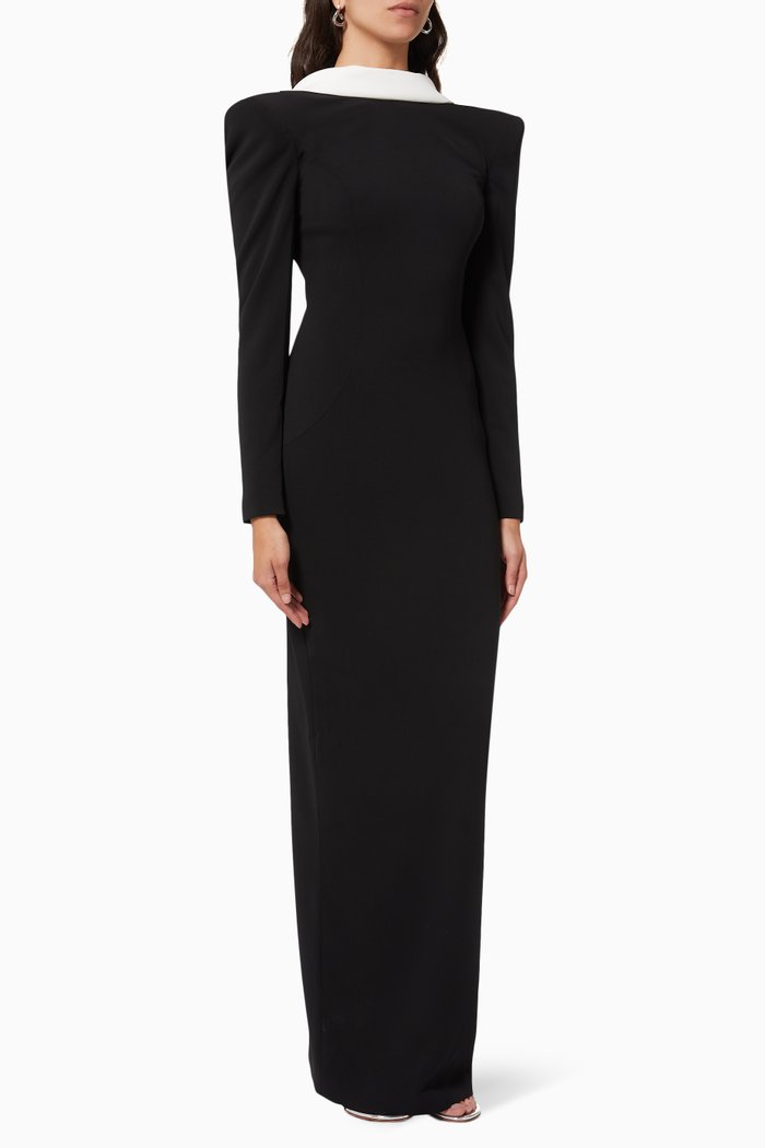

Contrasting Backless Maxi Dress in Crepe, Black