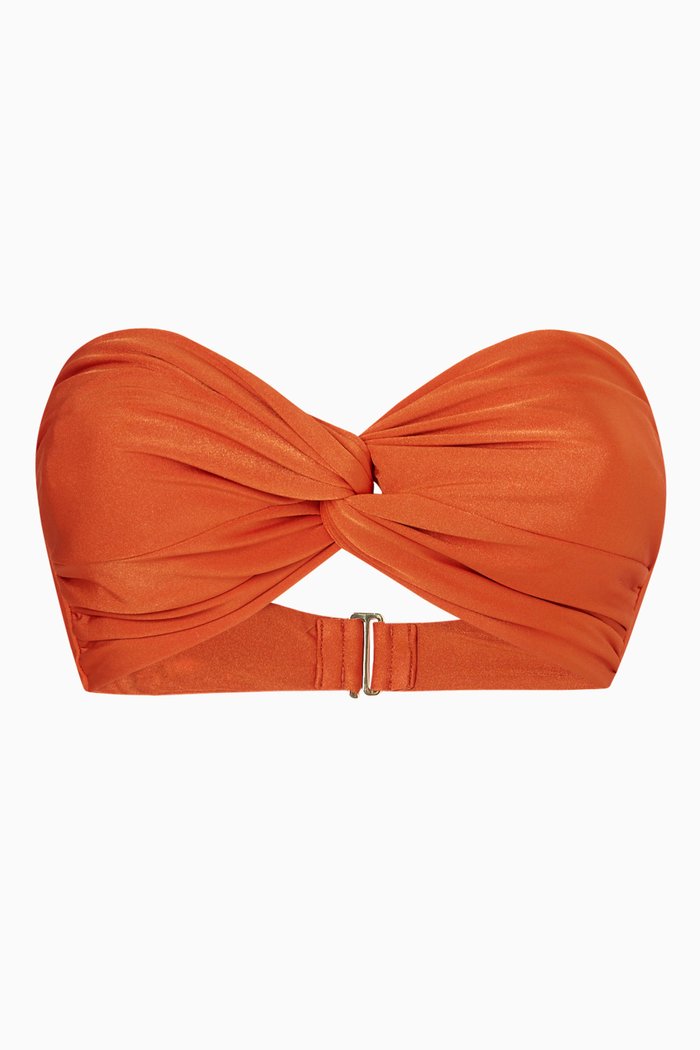 Wave Bandeau Bikini Top in Nylon, Orange