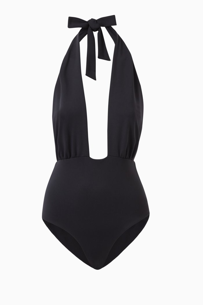 

Cowry Halterneck One Piece Swimsuit in Nylon, Black