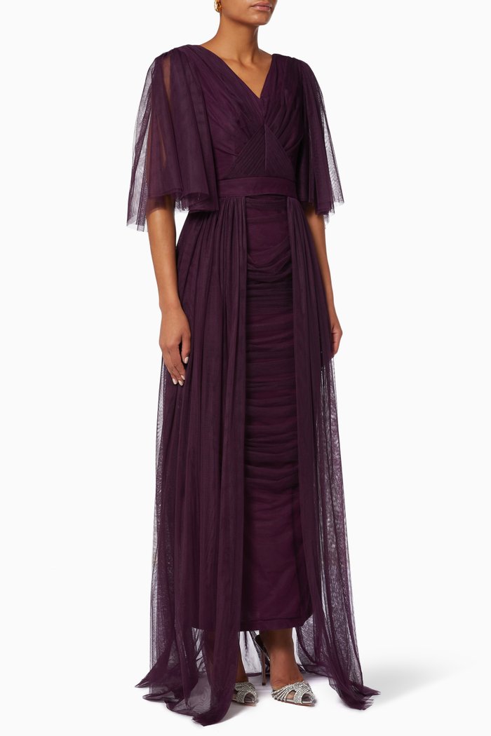 

Ruched Dress With Detachable Skirt, Purple