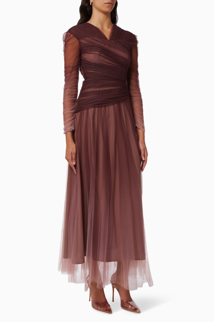 

Ruched Sleeve Dress with Detachable Skirt, Pink