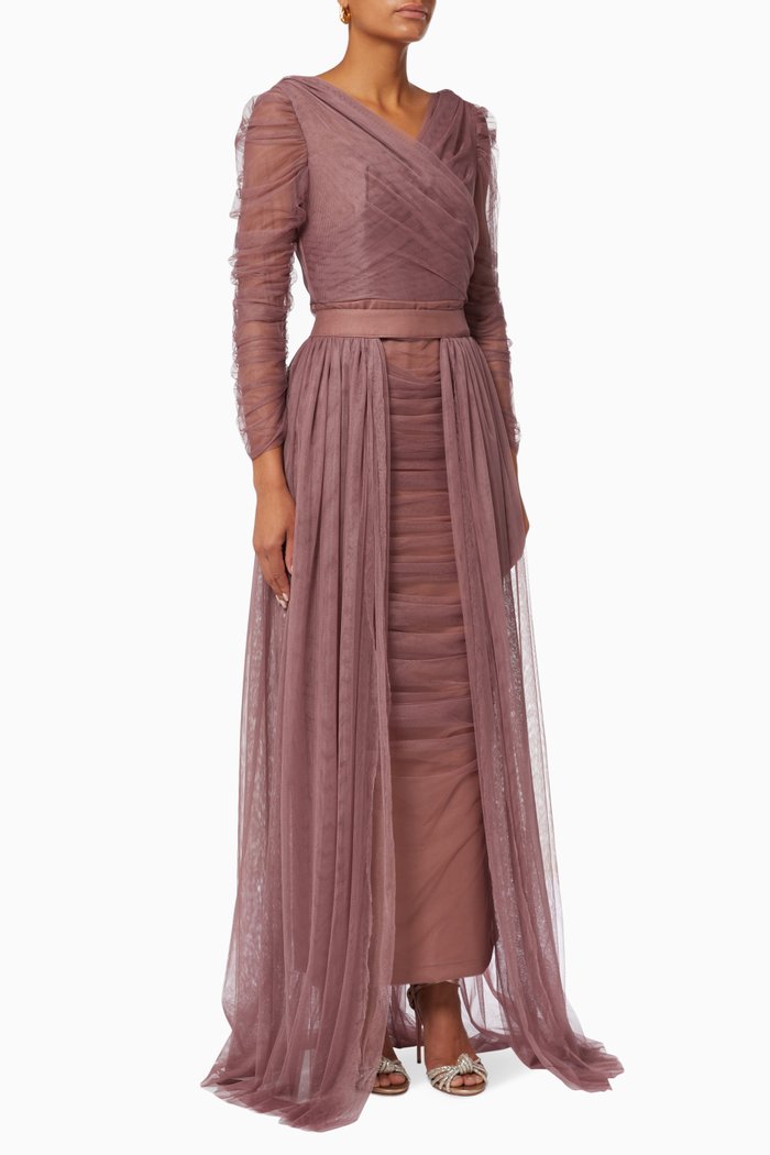 

Ruched Sleeve Dress with Detachable Skirt, Pink