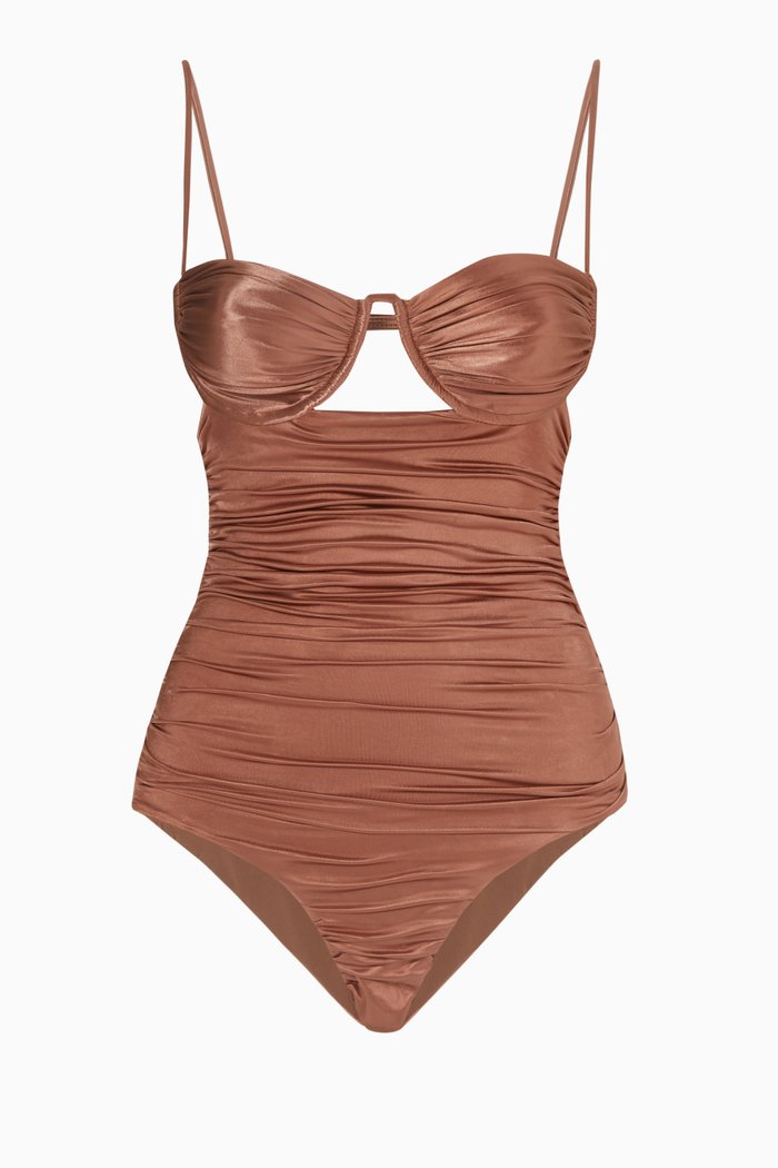 

Ripple Bodysuit in Nylon, Brown