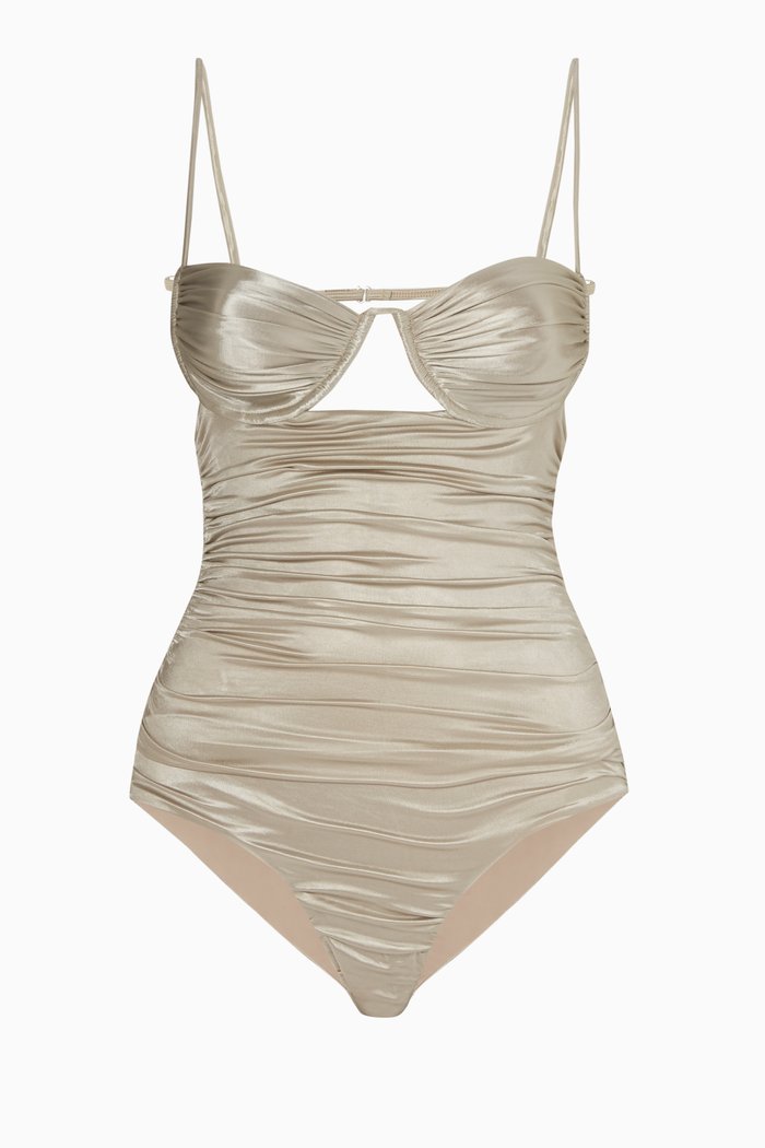 Ripple Bodysuit in Nylon, Silver