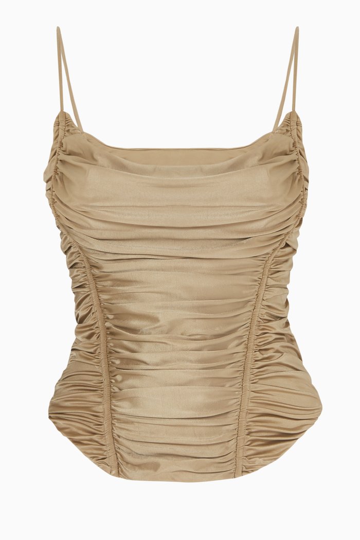 Sculpture Ruched Tank Top in Nylon, Gold