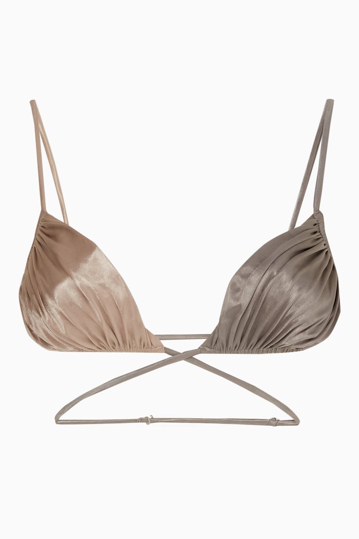 Palm Ruched Tie Top, Silver