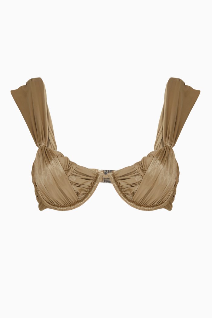 

Waves Ruched Bikini Top in Nylon Blend, Gold