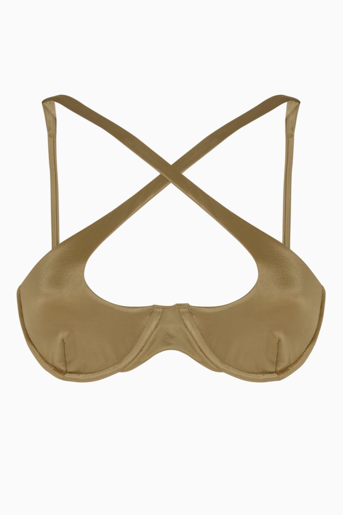 Heart Bikini Top in Nylon, Gold