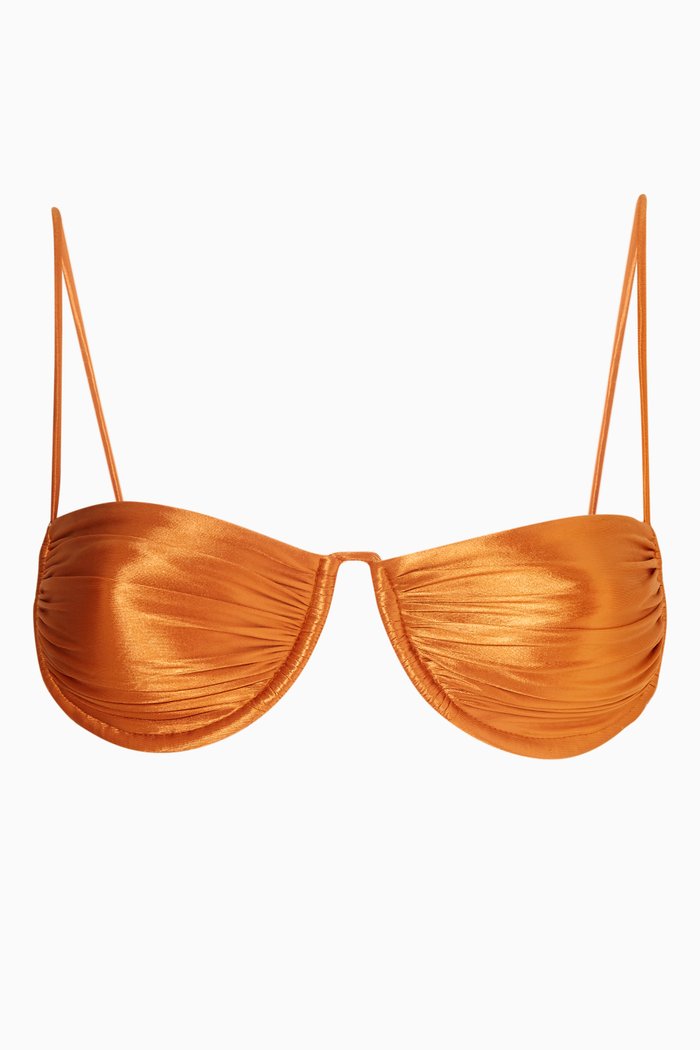 Ripple Ruched Bikini Top, Orange