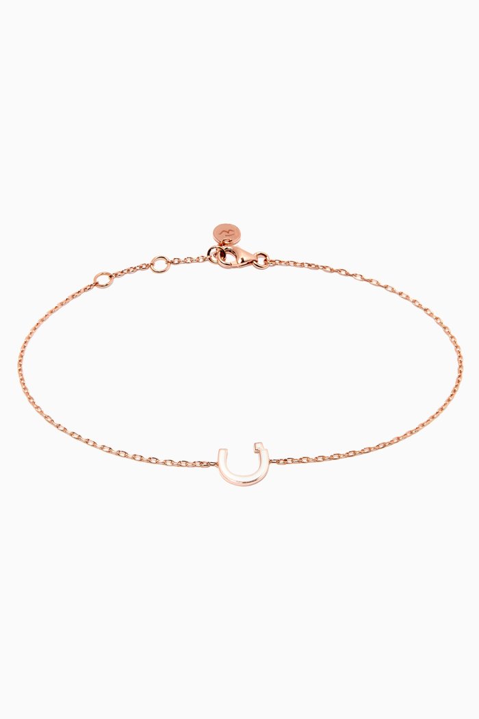 

"N" Letter Enamel Bracelet in 18kt Rose Gold