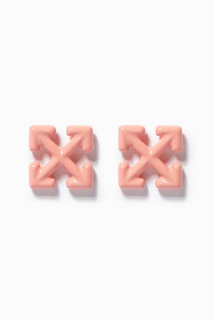 Mini Arrow Stud Earrings in Enamel Brass, Pink