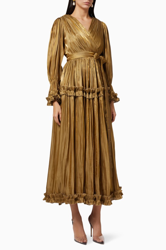

Pleated Tiered Dress, Gold