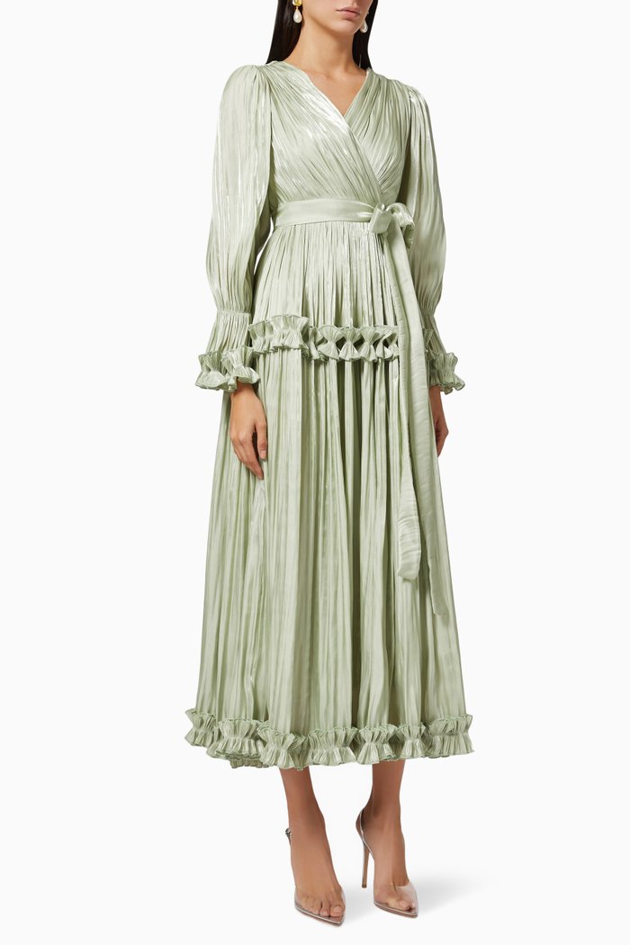 

Pleated Tiered Dress, Green
