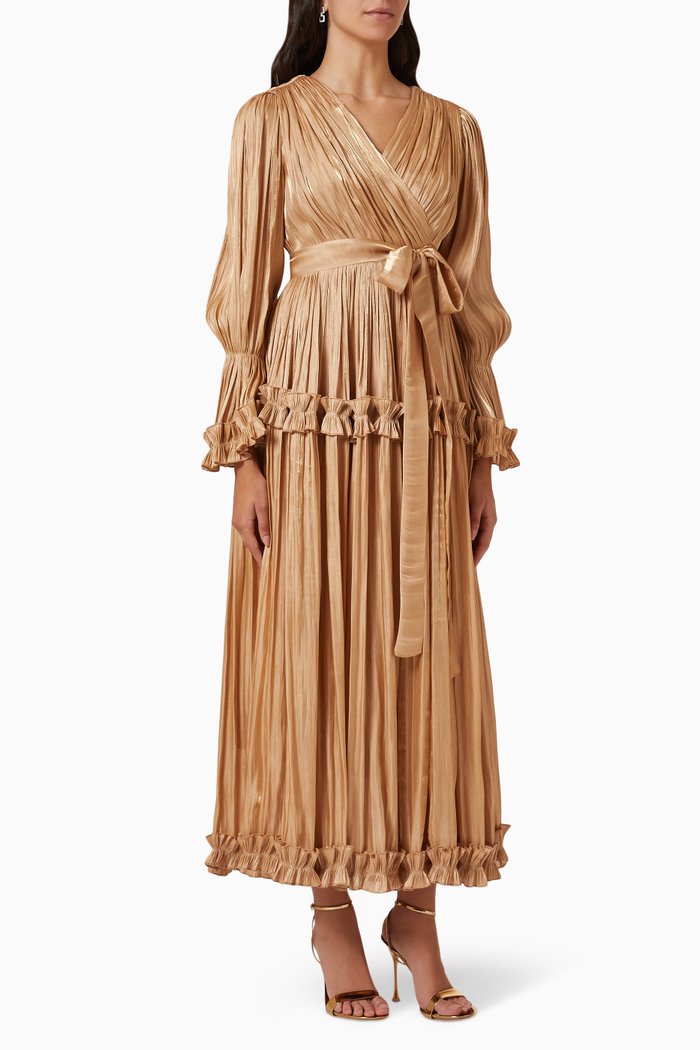 

Pleated Tiered Dress, Yellow