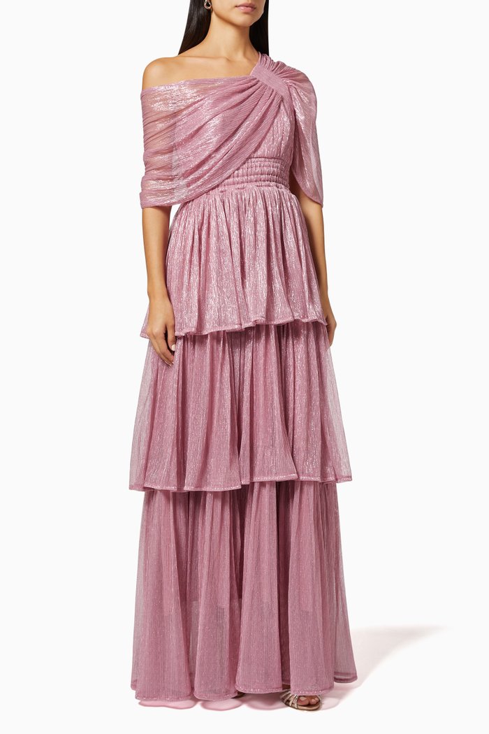 

Tiered Metallic Maxi Dress, Pink