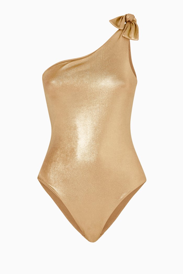 

Nerea One Shoulder Swimsuit in Metallic Nylon, Gold