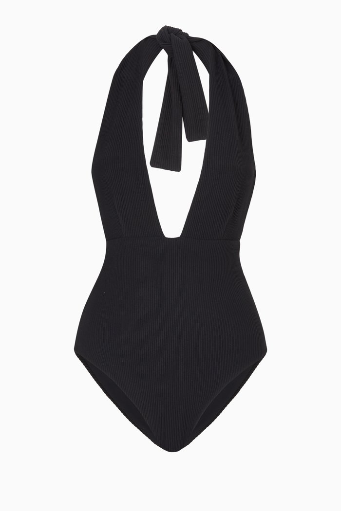

Thalassa Halterneck Swimsuit in Ribbed Nylon, Black
