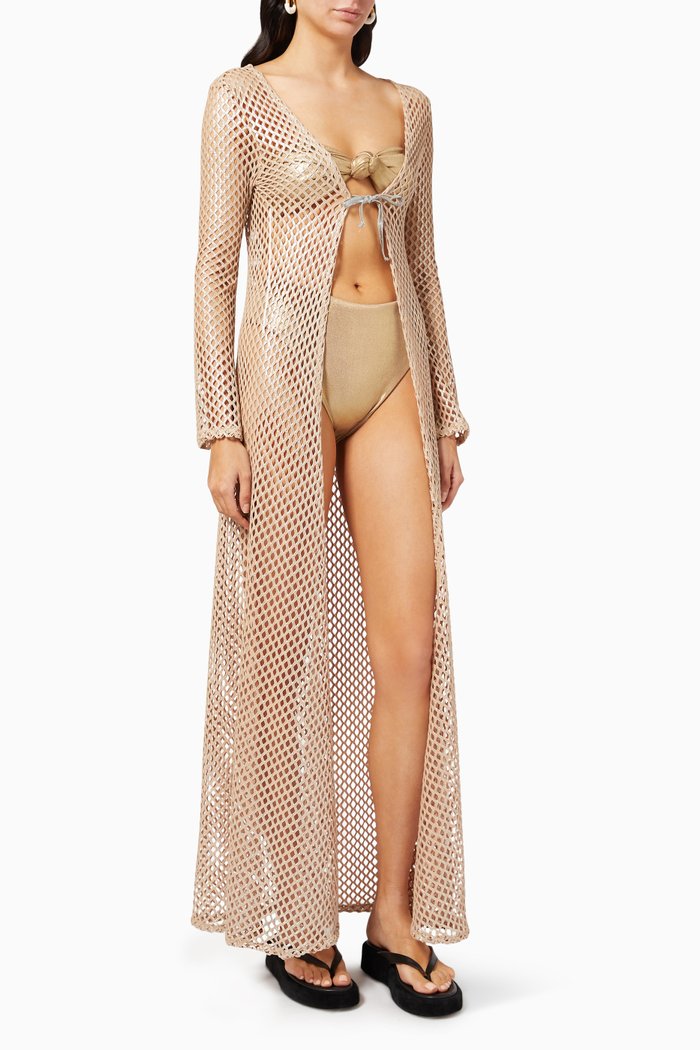 

Nerea Cover-up in Fishnet Knit, Gold