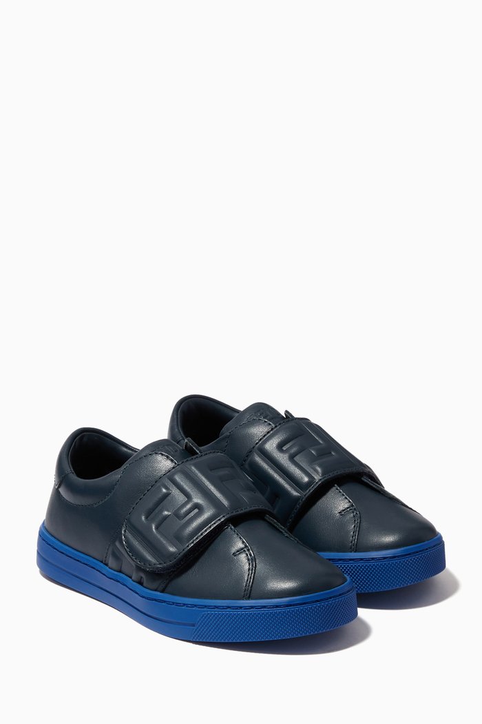 

FF Logo Velcro Sneakers in Leather, Blue