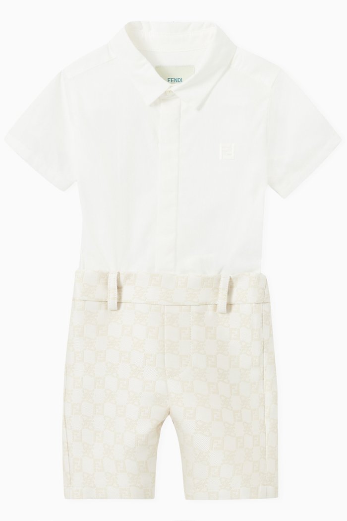 

FF Monogram Romper in Cotton & Jacquard, White