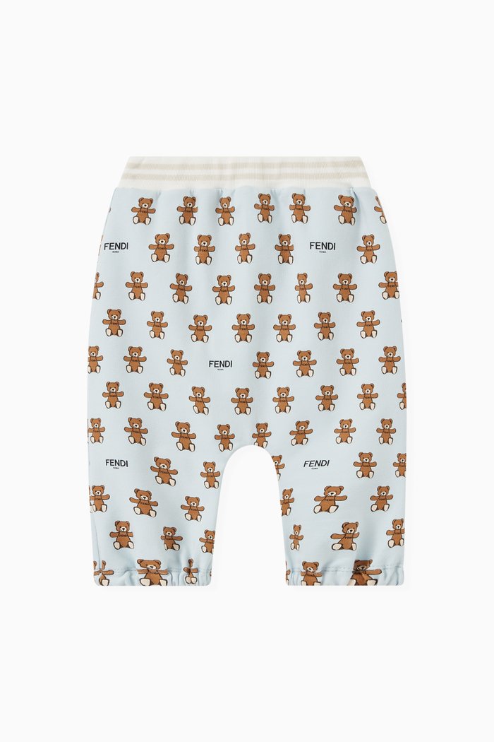

All-over Bear & Logo Print Sweatpants in Cotton, Blue