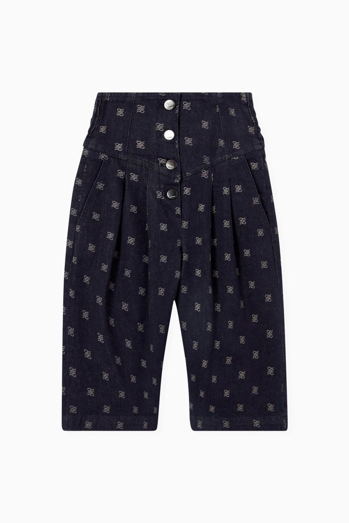 

High Waist Skirt in Cotton Denim, Blue