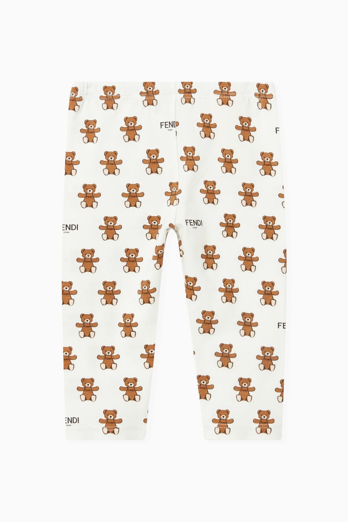 

Teddy Print Leggings in Cotton Jersey, White