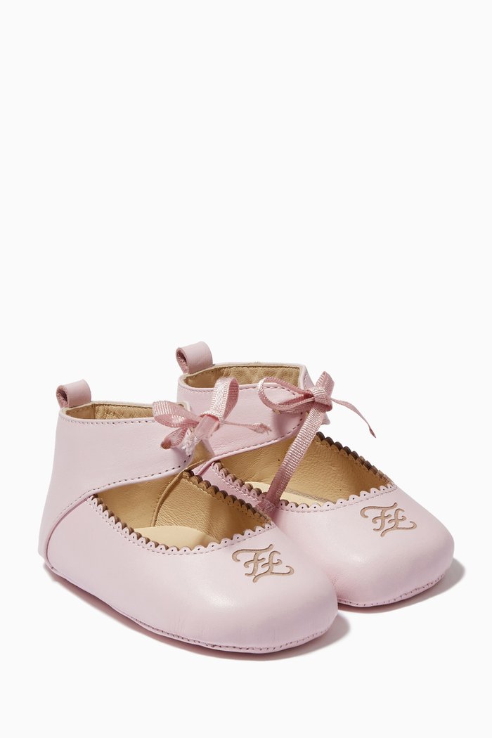 Bow Ballerinas in Leather, Pink